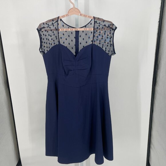 Torrid NWT Navy Blue Mesh Dot Inset Swing Dress Size 18 Sweetheart Retro Pin Up - Picture 2 of 13